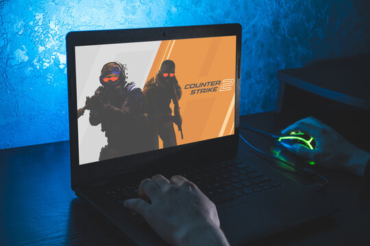 Counter Strike 2 game. Man playing CS: GO 2 video game on PC
