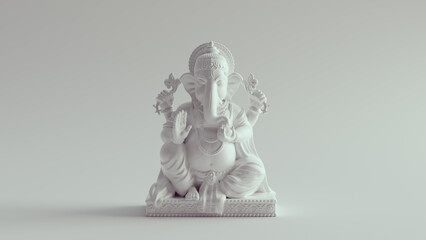White Indian Hindu God Ganesh Decorative Statue Elephant Head Religious Model Symbol 3d illustration render digital rendering