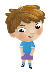 cartoon child kid boy taking off or putting on clothes by him self childhood illustration for children