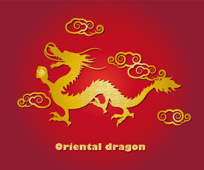 玉を持つ龍のシルエットイラスト ベクター 辰年 年賀状素材 中華雲