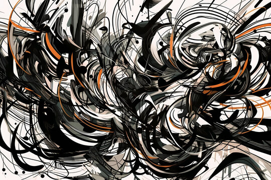 A beautiful chaotic vortex of bold black lines. digital art illustration. generative AI.