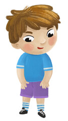 cartoon child kid boy taking off or putting on clothes by him self childhood illustration for children