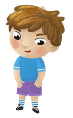 cartoon child kid boy taking off or putting on clothes by him self childhood illustration for children
