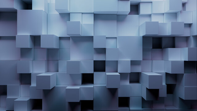 Perfectly Arranged Multisized Cube Wall. Grey, Innovative Tech Background. 3D Render.