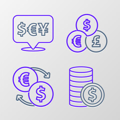Set line Coin money with dollar, Money exchange, Currency and icon. Vector