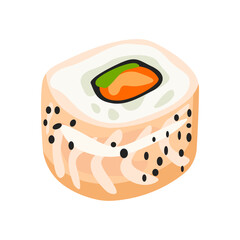 Uramaki california illustration in color cartoon style. Editable vector graphic design.