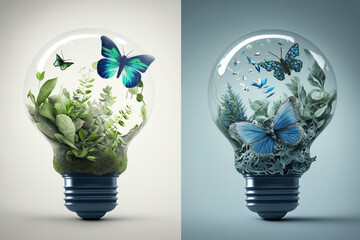 World environment and earth day concept with lightbulb made of green plants. Eco friendly enviroment. Generative ai.