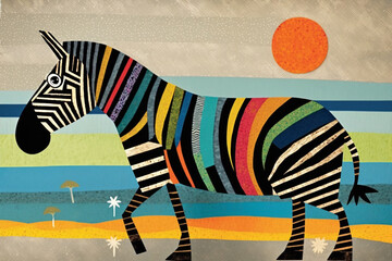 Fototapeta na wymiar Colorful cute zebra, surrealist abstract style illustration animals paint. Generative ai.