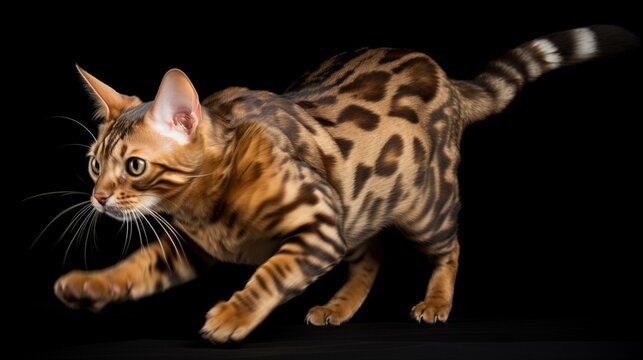 A playful and energetic Toyger cat chasing its tail. Generative AI