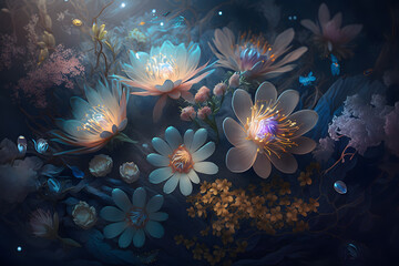 Fototapeta na wymiar Luminous flowers, beautiful plant floral background