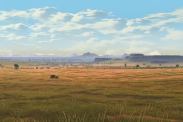 Fototapeta na wymiar Beautiful Rural Plains Landscape on a Clear Day, Generative AI