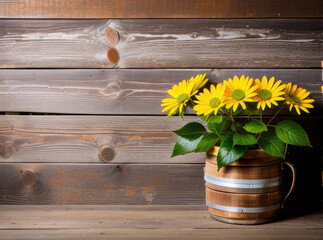 flowers in a vase on wooden table