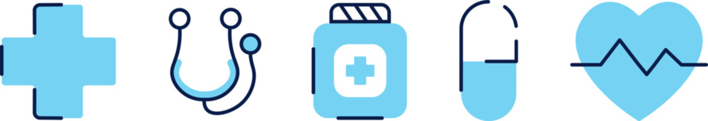 Obraz premium Minimalist Medical Vector Icon Set
