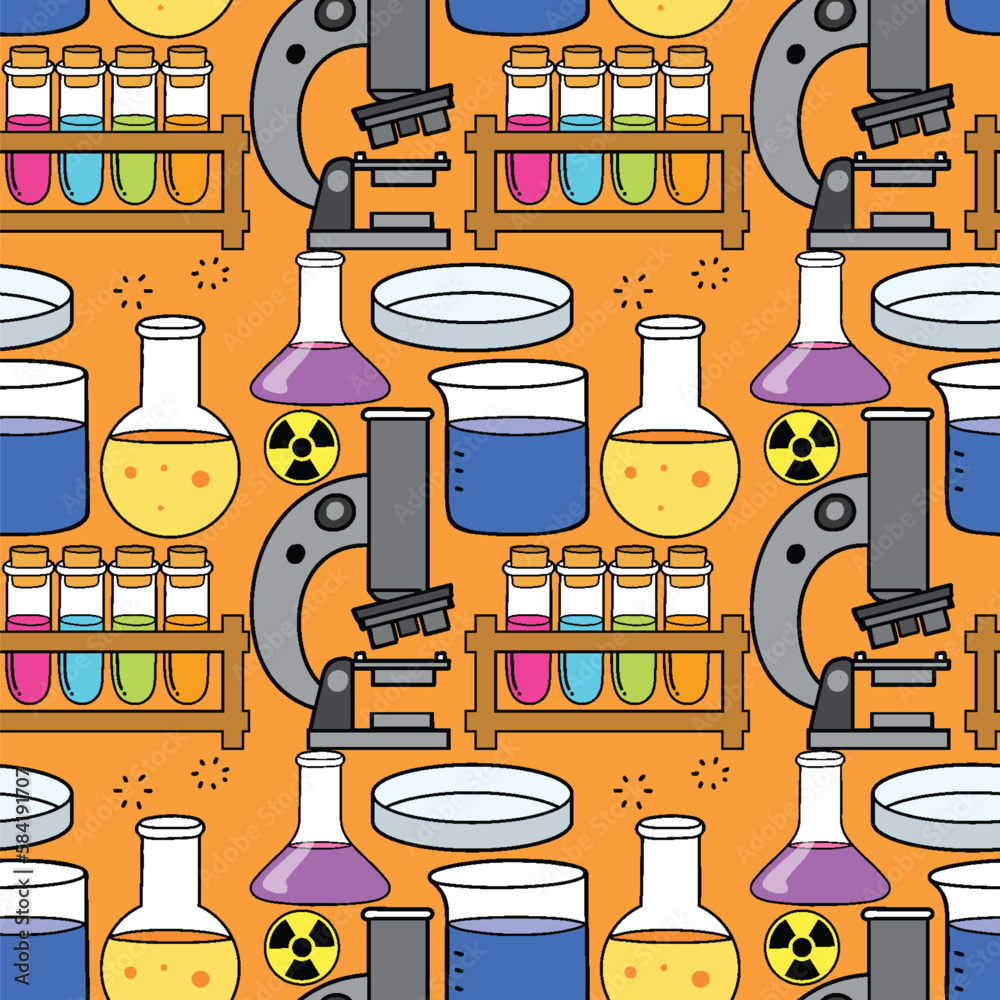 Wall mural science objects and icons seamless pattern