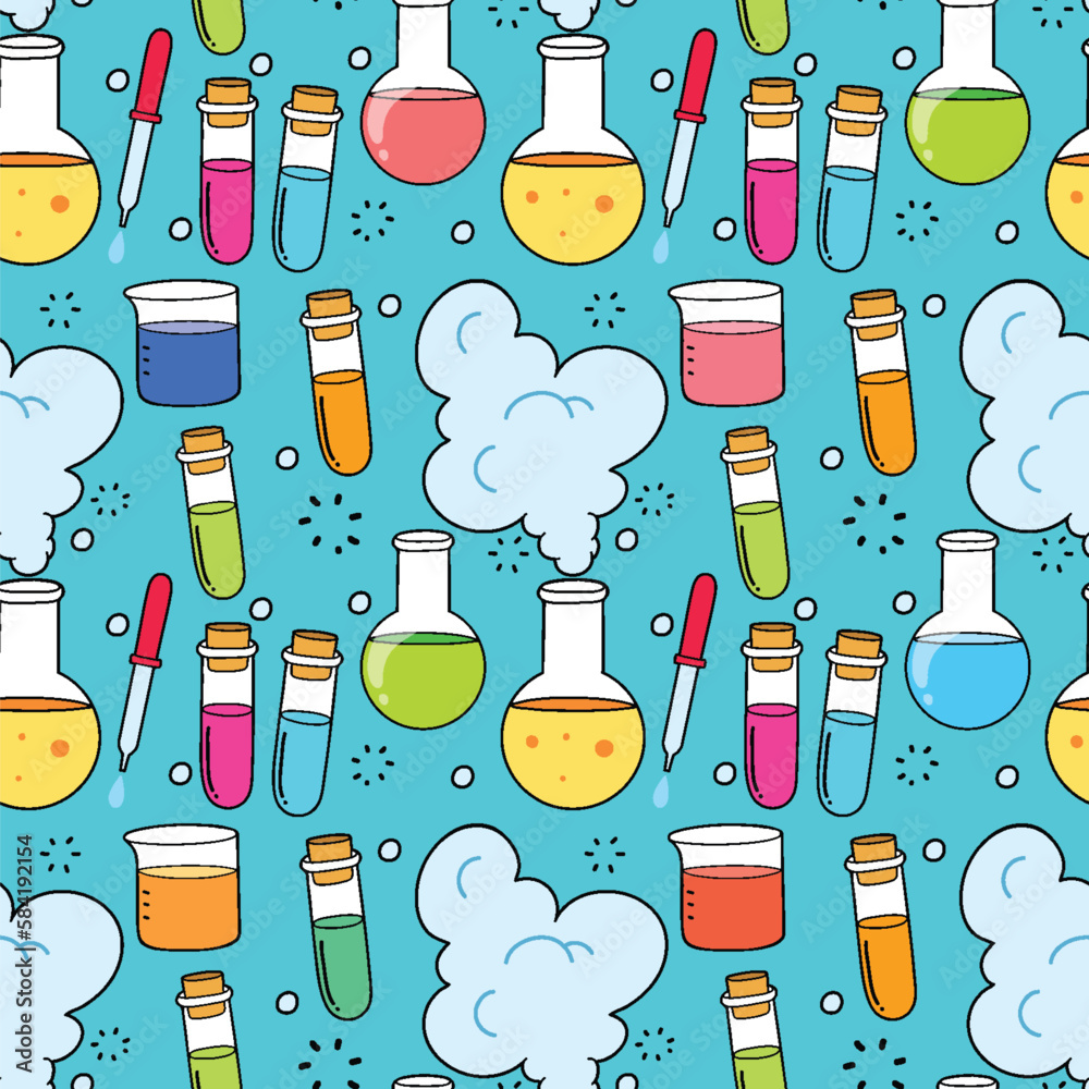 Wall mural science objects and icons seamless pattern