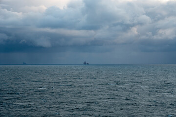 North sea in a cloudy morning of winter view from a cruise ship Belgium