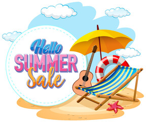 Hello summer sale text banner template