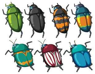 Set of beetle cartoon character