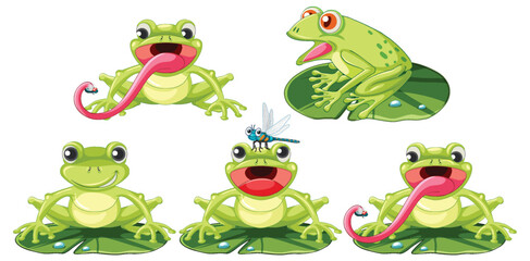 Set of green frog cartoon character