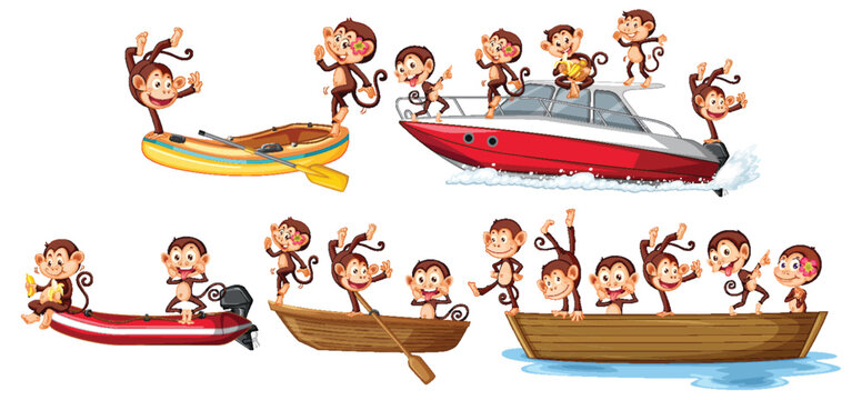 Set of monkey on the boat