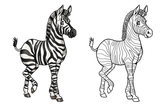 Cute zebra for coloring. Template for a coloring book with funny animals. Colouring page for kids.