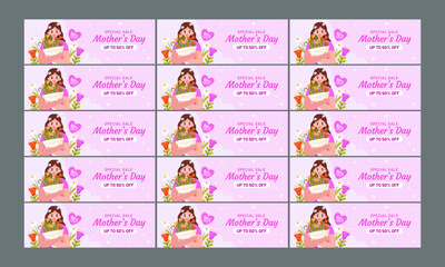 Fototapeta na wymiar happy mother day big sale vector banner set flat design