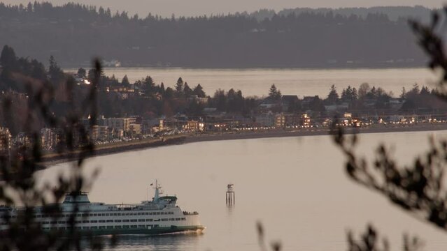 Washington State Ferry Passing Alki Beach in West Seattle