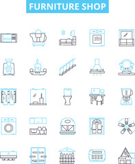 Furniture shop vector line icons set. Furniture, shop, furniture store, furniture retailer, furniture shop, furniture outlet, bedroom furniture illustration outline concept symbols and signs