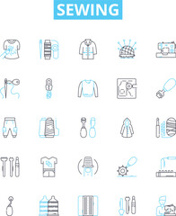 Sewing vector line icons set. Needlework, Seamstress, Fabric, Cutting, Hemming, Basting, Sew illustration outline concept symbols and signs