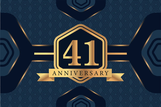 41st year anniversary celebration luxury golden logo vector design with black elegant color on blue abstract background 