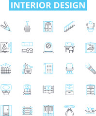 Interior design vector line icons set. Interiors, Design, Decorating, Furnishings, Space, Texture, Paint illustration outline concept symbols and signs