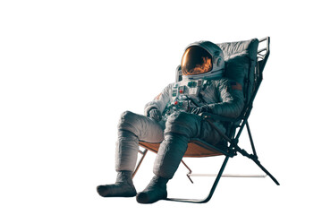 Astronaut sitting on a chair isolated on a transparent background. Png. generated ai - obrazy, fototapety, plakaty