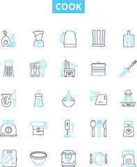 Cook vector line icons set. Clean, Prep, Chop, Mince, Slice, Dice, Julienne illustration outline concept symbols and signs