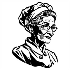 old woman chef isolated on white