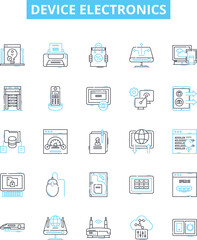 Device electronics vector line icons set. Electronics, Device, Computing, Gadgets, Smartphones, Tablets, Computers illustration outline concept symbols and signs