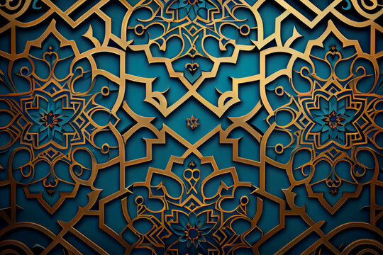 Golden islamic pattern background 3d