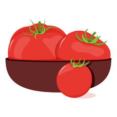 Red tomatoes in a brown deep plate