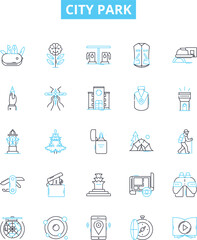 City park vector line icons set. Park, City, Green, Recreation, Outdoors, Bench, Grass illustration outline concept symbols and signs
