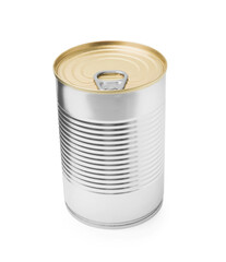 One closed tin can isolated on white