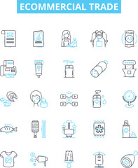 Ecommercial trade vector line icons set. ecommerce, trade, online, shopping, retail, marketplace, commerce illustration outline concept symbols and signs