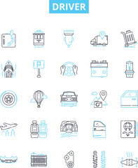 Driver vector line icons set. Driver, Chauffeur, Courier, Pilot, Operator, Conductor, Navigator illustration outline concept symbols and signs