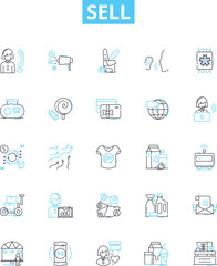 Sell vector line icons set. Sell, Market, Trade, Transact, Promote, Exchange, Retail illustration outline concept symbols and signs