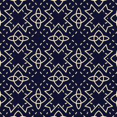 Fototapeta na wymiar Abstract simple geometric vector seamless pattern with gold line texture on dark background 