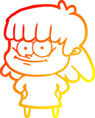 warm gradient line drawing cartoon smiling woman
