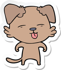 sticker of a cartoon dog sticking out tongue