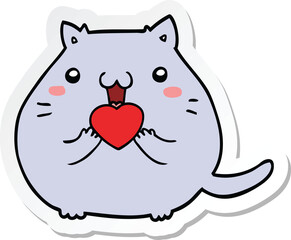 sticker of a cute cartoon cat in love