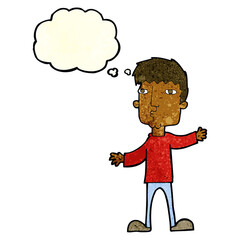 cartoon curious man with thought bubble