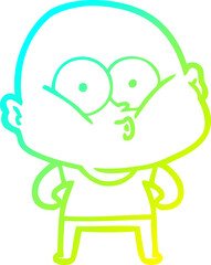 cold gradient line drawing cartoon bald man staring
