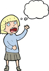 cartoon stressed out woman with thought bubble