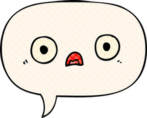 cute cartoon face and speech bubble in comic book style